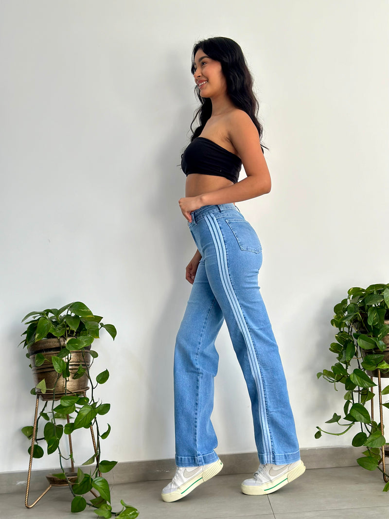 Pantalón Wide Líneas - Celeste
