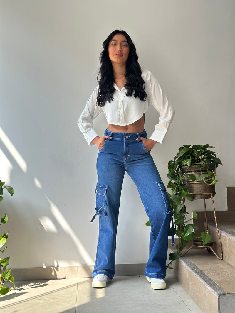 Pantalón Cargo Regulador Botón - Acero