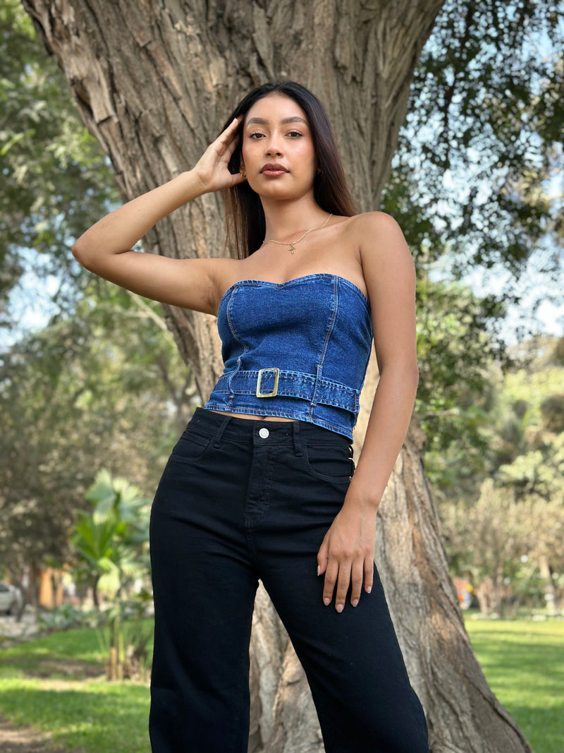 Top Con Hebilla - Azul