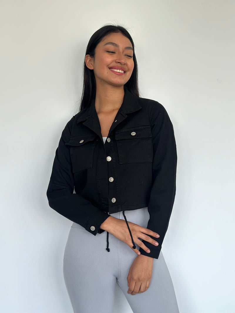 Casaca Oversizes Corta - Negro