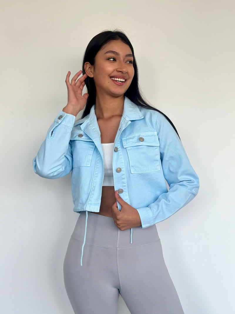 Casaca Oversizes Corta - Celeste Pastel