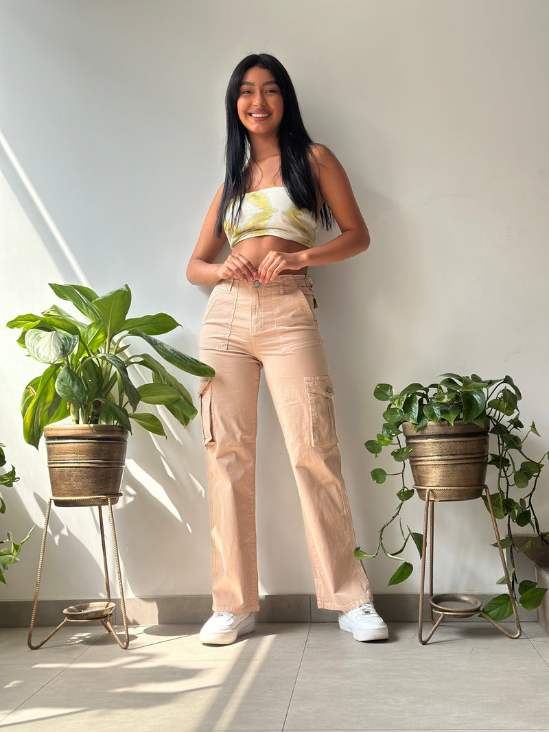 Pantalón Cargo Regulador Hebilla - Beige