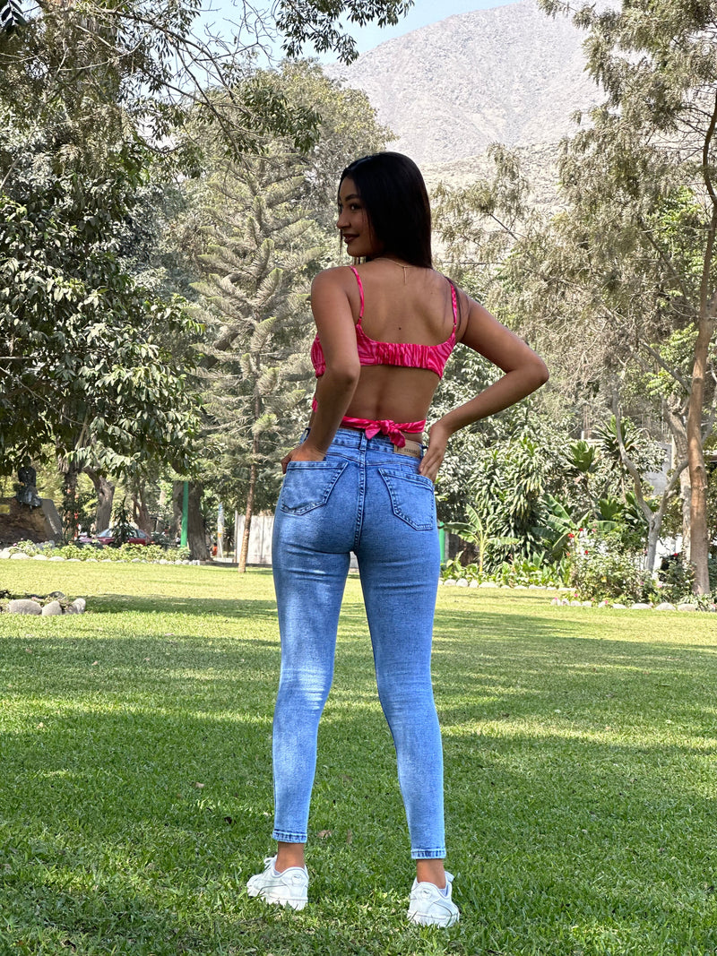 Pantalón Skinny - Celeste Frosteado