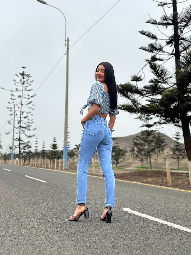 Pantalón Mom  - Celeste