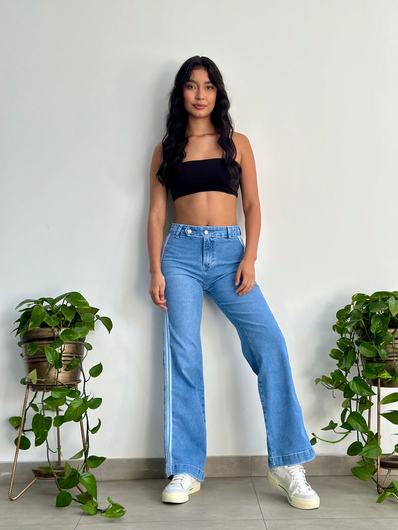 Pantalón Wide Líneas - Celeste
