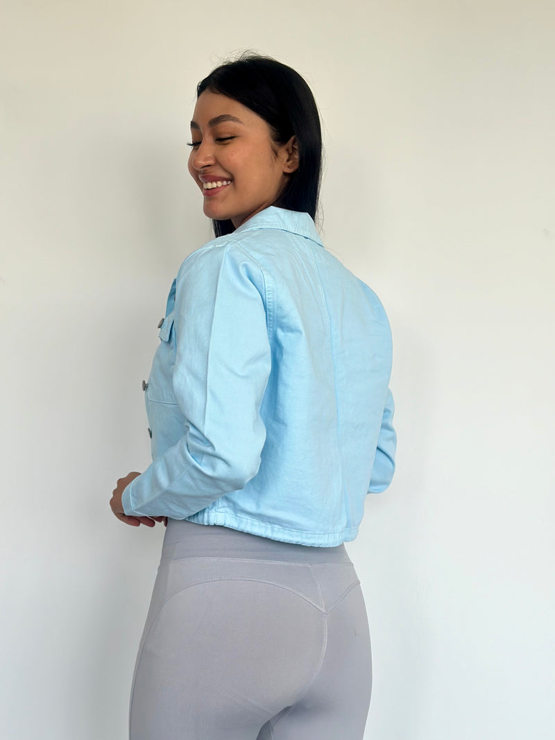 Casaca Oversizes Corta - Celeste Pastel