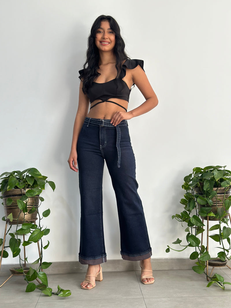 Pantalón Palazo con Doblez - Madera Óxido