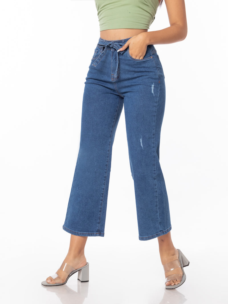 Pantalón Palazo Denim (Semi Strech) - Celeste Clásico