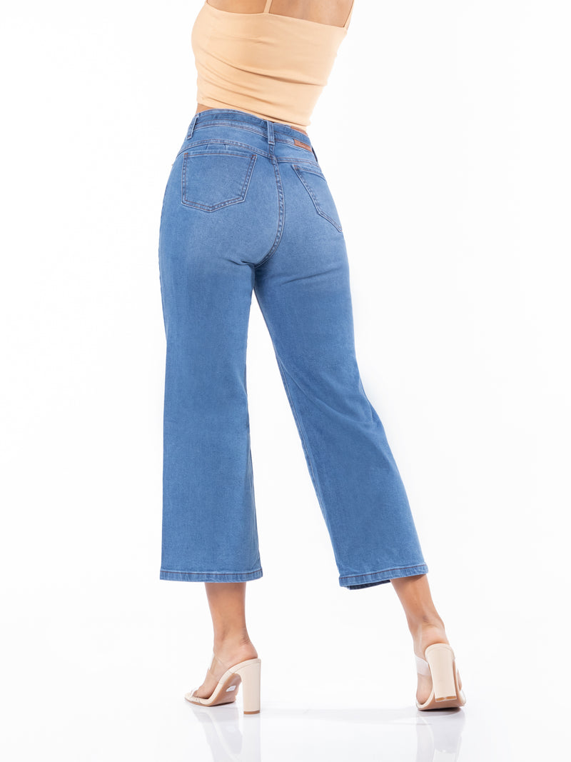 Pantalón Palazo Denim (Semi Strech) - Celeste Intermedio