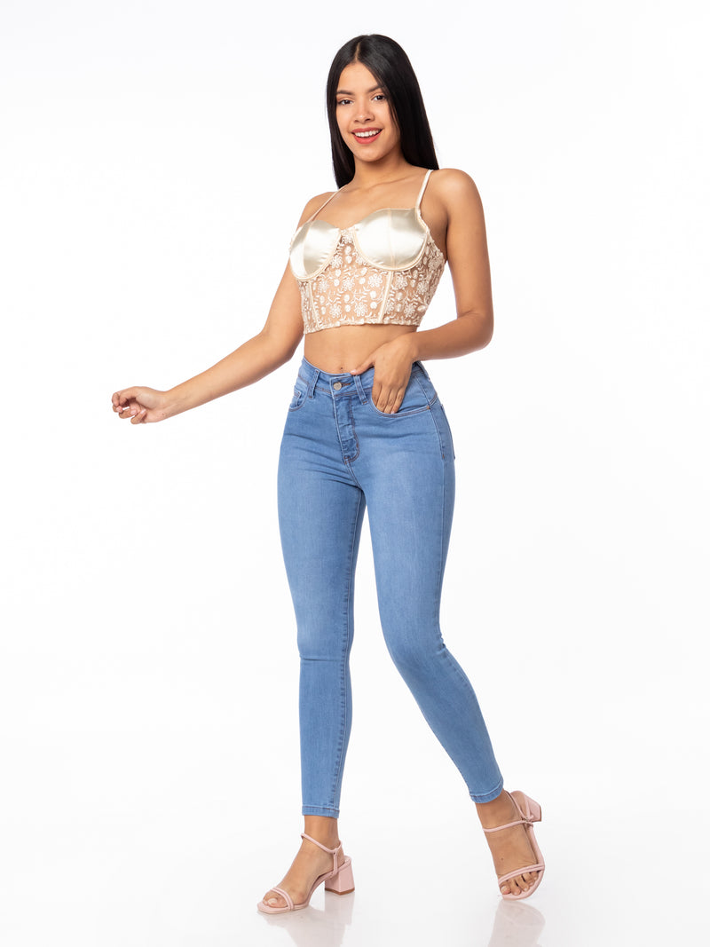 Pantalón Pitillo Clásico - Celeste Intermedio