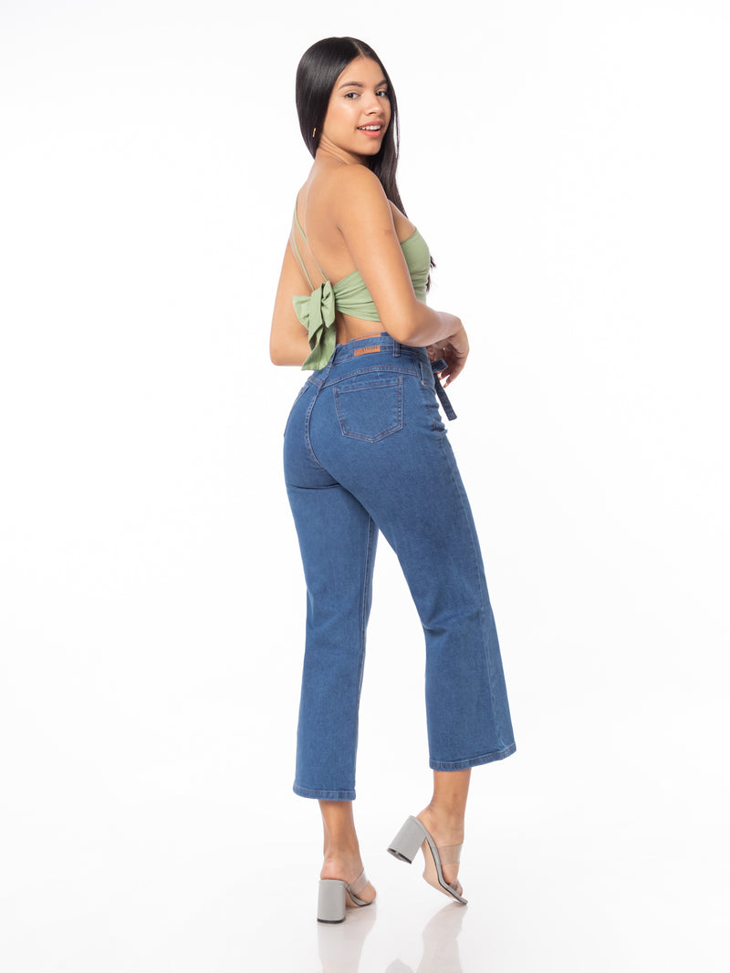 Pantalón Palazo Denim (Semi Strech) - Celeste Clásico